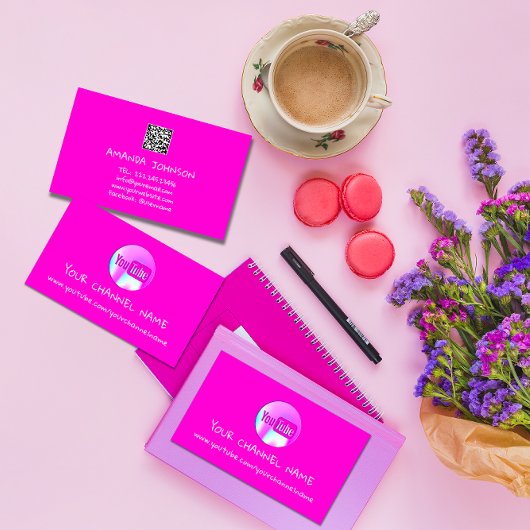 チャンネル名YOUTUBERロゴQRコードピンク 名刺