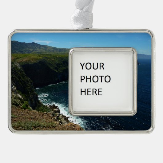 チャンネル諸島のサンタクルーズ島から眺める シルバープレートフレームオーナメント (正面)