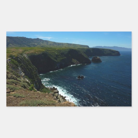 チャンネル諸島のサンタクルーズ島から眺める 長方形シール (正面)