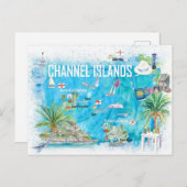 チャンネル諸島ゲーンジージャージーアルダーニーの地図 ポストカード (正面/裏面)