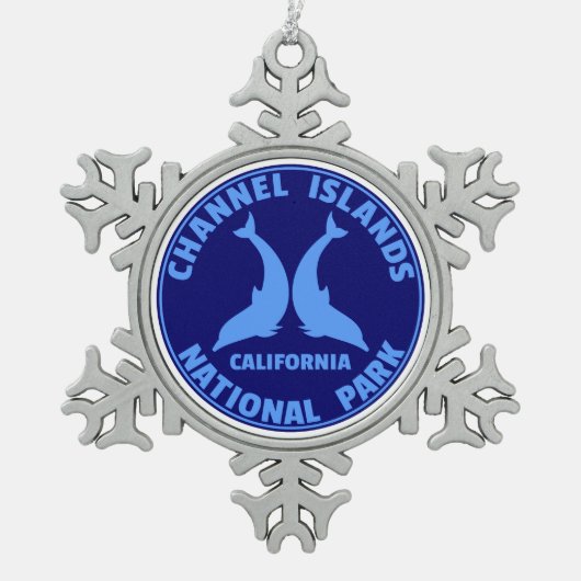 チャンネル諸島国立公園カリフォルニアドルフィン スノーフレークピューターオーナメント (正面)