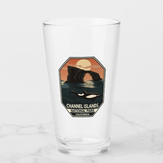 チャンネル諸島国立公園ドルフィンレトロエンブレム タンブラーグラス (正面)