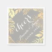 チャンパイネフェイク金ゴールドリーフレスホワイトフローラ応援 スタンダードカクテルナプキン (正面)