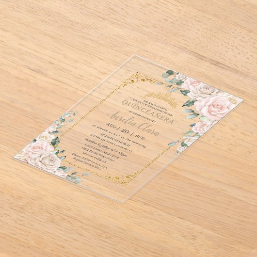 チャンパエレガントンアイボリー赤面フローラキンセアニラ アクリル招待状 (レイダウン)