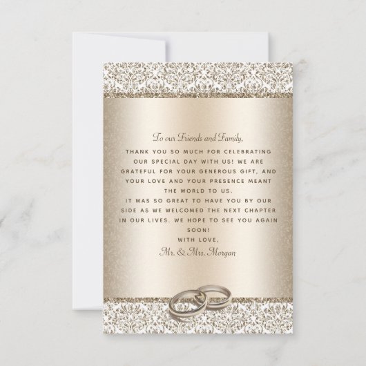 チャンパエレガントンダマスクモノグラム結婚ズ サンキューカード (裏面)