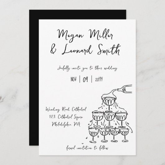 チャンパファンキーンタワーは日付の結婚保存 招待状 (正面/裏面)