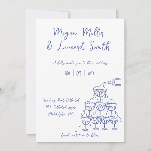 チャンパファンキーンタワーは日付の結婚保存 招待状 (正面)