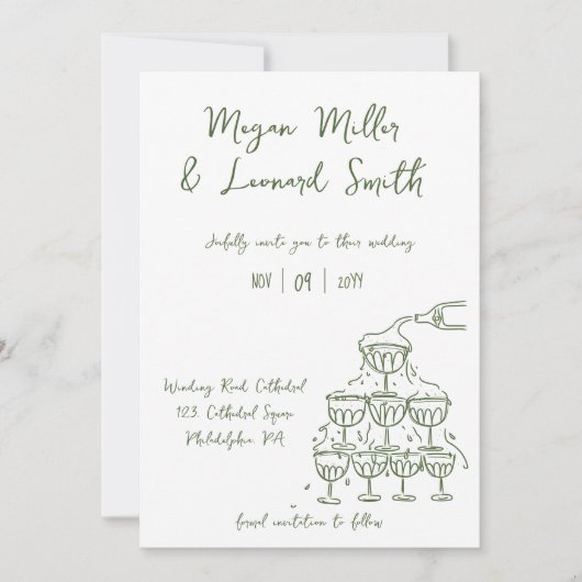 チャンパファンキーンタワーは日付の結婚保存 招待状 (正面)