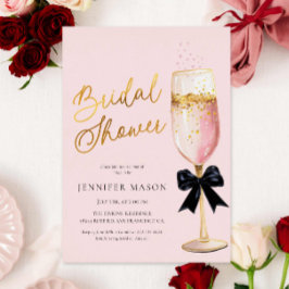 チャンパモダンンピンクブライダルシャワー 箔招待状