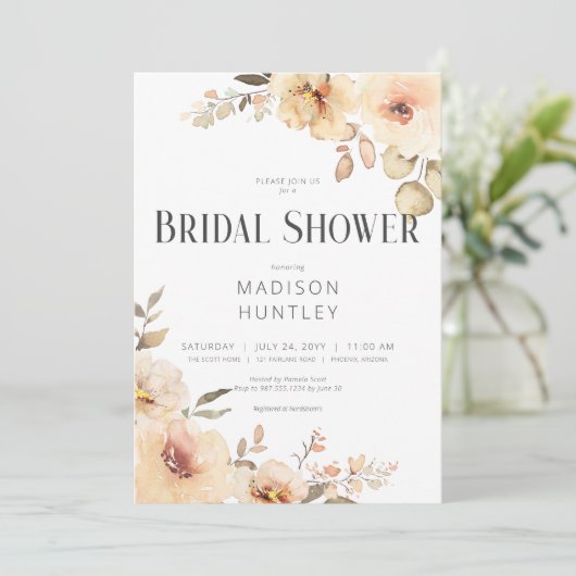 チャンパ素朴ンクリームフローラブライダルシャワー 招待状 (スタンド正面)