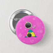 チャンピオンのベビーのボウリングをする人、クリケットの投手 缶バッジ (正面&裏面)