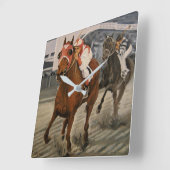 チャンピオンサラブレッド競走馬が勝利 スクエア壁時計 (傾斜)