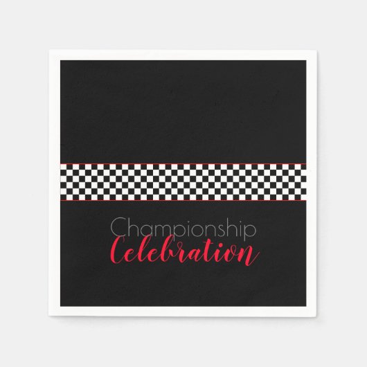 チャンピオンシップお祝い白黒チェック スタンダードカクテルナプキン (正面)