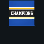 チャンピオンズブライトアスレティックブラックストライプ キャンバスプリント<br><div class="desc">このカラフルはスポーティなデザインで、外側エッジの文字に対して隣接する黄金と白のと黒の水平なセンターレーシングストライプの中にアスレチックCHAMPIONSストライプのを備えてストライプいる。このデザインの色と文字は可能であパーソナライズされたる。</div>