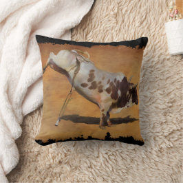 チャンピオンバッキングRodeo Bull on フェイク Parchment クッション