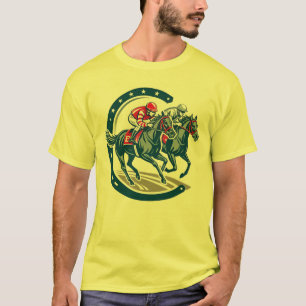 チャンピオンホースとジョッキーのイベントバナーのロゴ Tシャツ