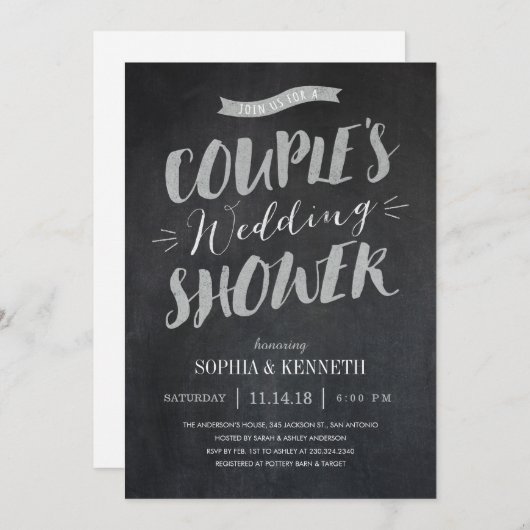 チャークカップルズウェディングシャワー招待状 招待状 (正面/裏面)