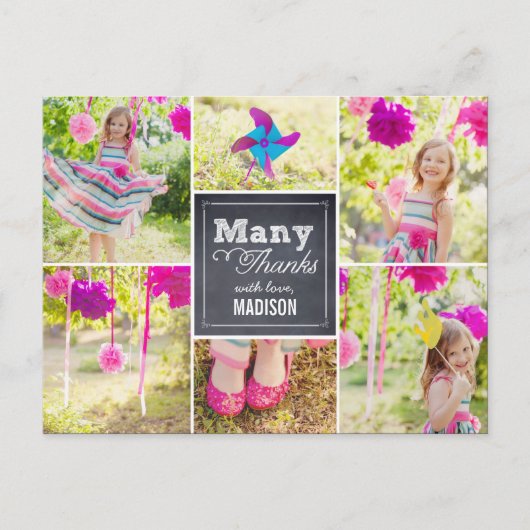チャークコラージュバースデーパーティーサンキューカード ポストカード (正面)