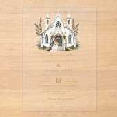 チャーチエレガントウウォーターカラーヴェニュートマノー結婚ズ アクリル招待状 (正面)