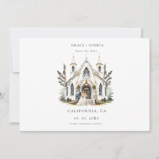 チャーチエレガントウウォーターカラーヴェニュートマノー結婚ズ セーブザデート (正面)