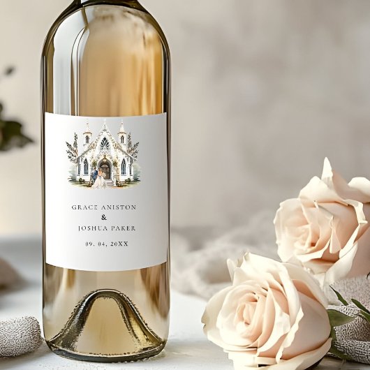 チャーチエレガントウウォーターカラーヴェニュートマノー結婚ズ ワインラベル