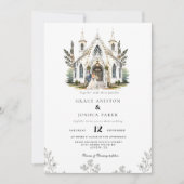 チャーチエレガントウウォーターカラーヴェニュートマノー結婚ズ 招待状 (正面)