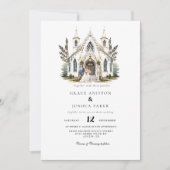チャーチエレガントウウォーターカラーヴェニュートマノー結婚ズ 招待状 (正面)