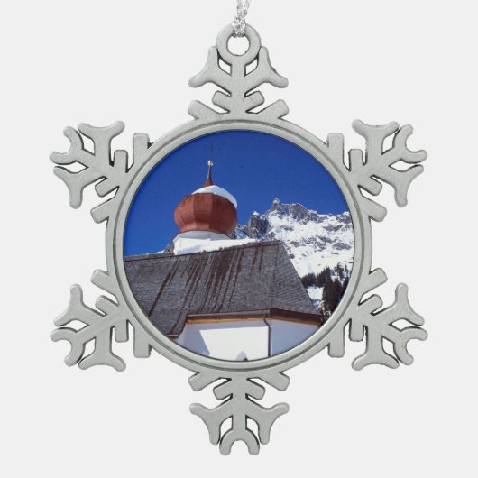 チャーチシュトゥベンオーストリアホリデーカードキャンバスプリントPh スノーフレークピューターオーナメント (正面)