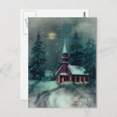 チャーチスノーシーンヴィンテージアート ポストカード (正面/裏面)