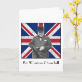 チャーチルが英国国旗でポーズを取る カード (黄色い花)