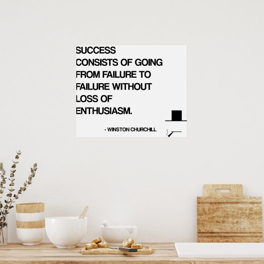 チャーチルやる気を起こさせる引用文 – 成功 ポスター (キッチン)