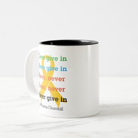 チャーチル引用文に与えはない自殺防止 ツートーンマグカップ (正面左)