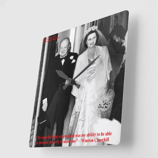 チャーチル&有名結婚引用文の時計 スクエア壁時計 (傾斜)