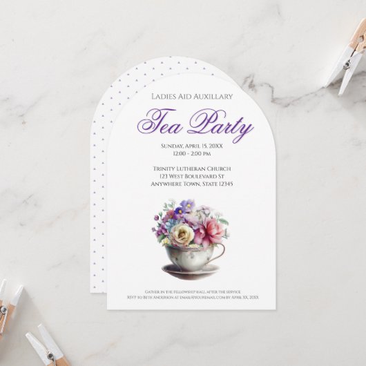 チャーチレディースティーパーティーアイディア 招待状 (正面/裏面インサイチュ)