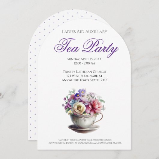 チャーチレディースティーパーティーアイディア 招待状 (正面/裏面)