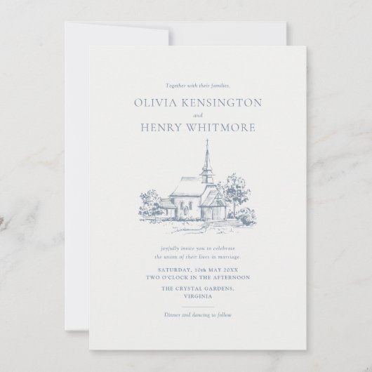 チャーチヴェネーションスケッチミニマル結婚式招待状 招待状 (正面)