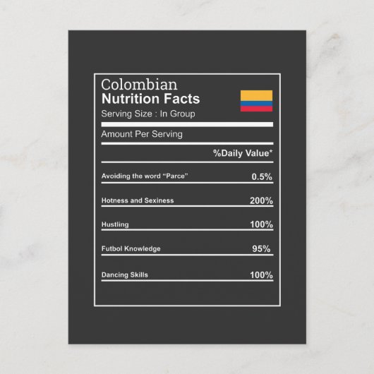 チャートおもしろいコロンビアの栄養ファクトのはがき ポストカード (正面)