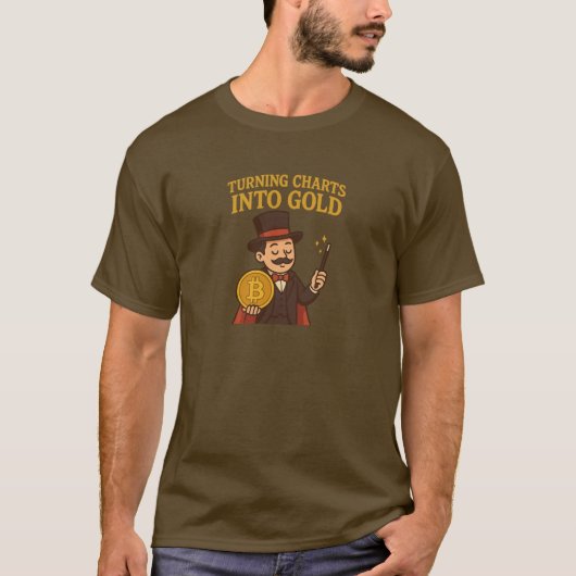 チャートを金に変えるビットコイン魔術師 Tシャツ (正面)