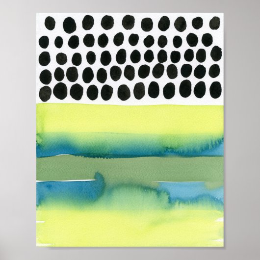 チャートルーズとアクア水玉模様水彩色 ポスター (正面)