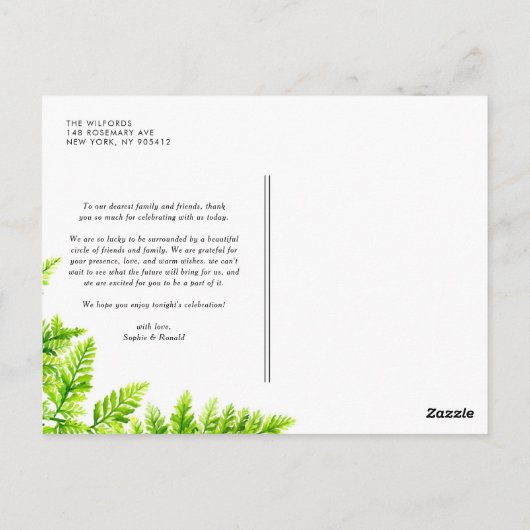 チャートルーズグリーン離れファーンズ結婚の感謝 ポストカード (裏面)