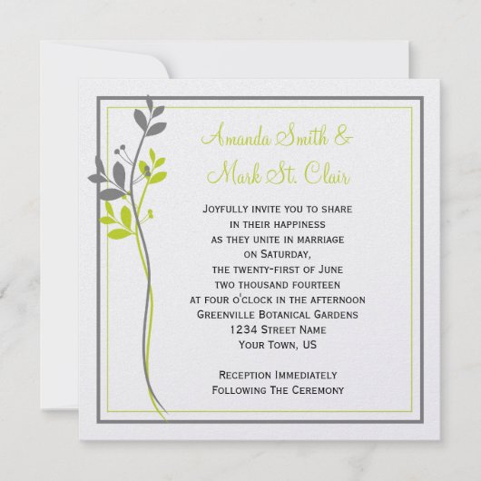 チャートルーズグレーフローラ旋回結婚式招待状 招待状 (正面)