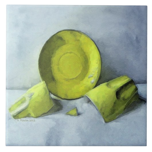 チャートルーズソーサーと折れたカップ タイル (正面)