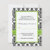 チャートルーズ・ホワイト・ブラックのダマスク返信カード 出欠カード (裏面)