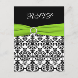 チャートルーズ・ホワイト・ブラックのダマスク・返信カード 出欠カード