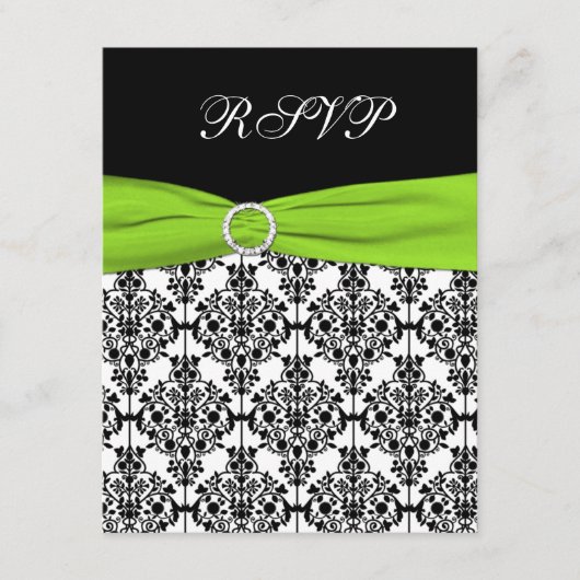 チャートルーズ・ホワイト・ブラックのダマスク・返信カード 出欠カード (正面)