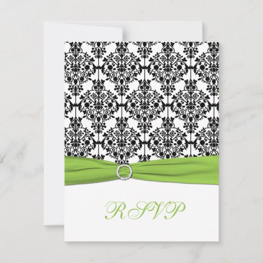 チャートルーズ・ホワイト・ブラック ダマスク 返信カード (正面)