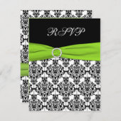 チャートルーズ・ホワイト・ブラック ダマスク 返信カード (正面/裏面)