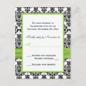 チャートルーズ、白、黒のダマスク返信カード 出欠カード (裏面)