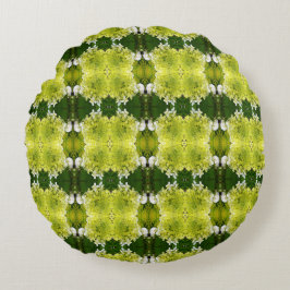 チャートレイズグリーン抽象芸術アジサイ開花パターン ラウンドクッション