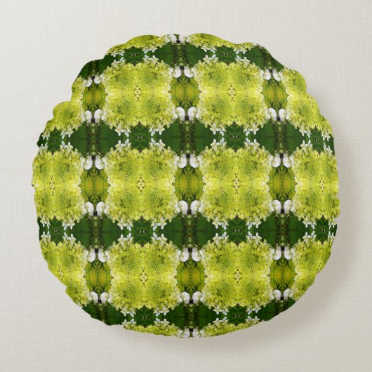チャートレイズグリーン抽象芸術アジサイ開花パターン ラウンドクッション (正面)